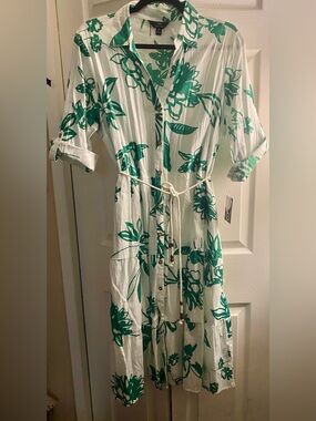 Mlle Gabrielle White Dress with Green Botanical Print